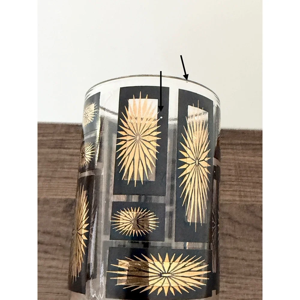 Vintage MCM Jeannette Glass Atomic Starburst Lidded Apothecary Jar Black Gold